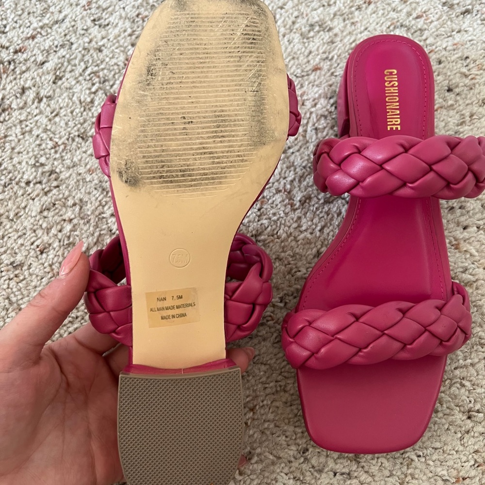 pink heeled slides